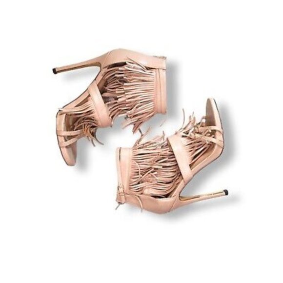 Liliana CG69 Women's Leatherette Open Toe Fringe Zip Stiletto Heel Sandal Size 8 - Picture 2 of 3